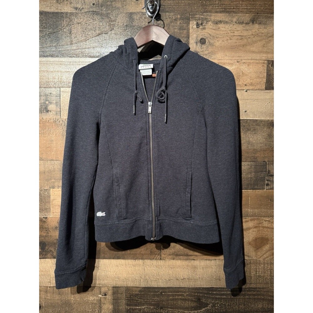 🔥RARE Lacoste Imported Hoodie 34 Full Zip Pockets Grey France 🐊 Logo Y2k Bella